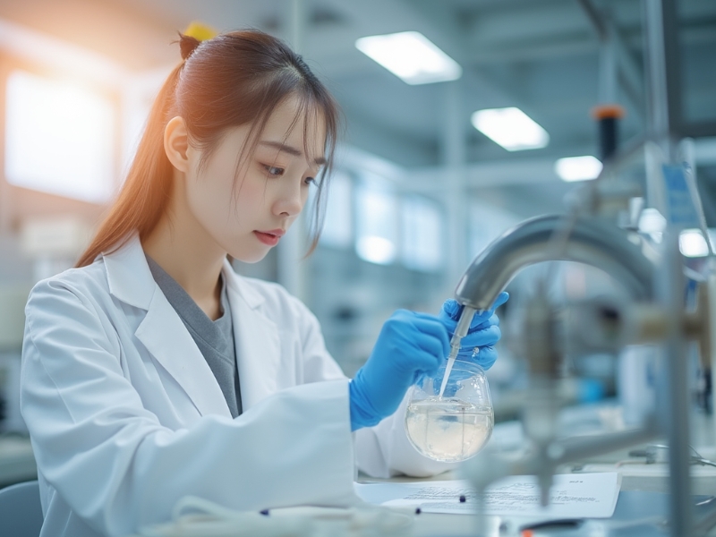水厂实验室水质化验人员正在进行饮用水水质分析测定